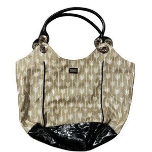 Ame & Lulu‎ Beige White Canvas Large Faux Leather Travel Golf Tote Bag